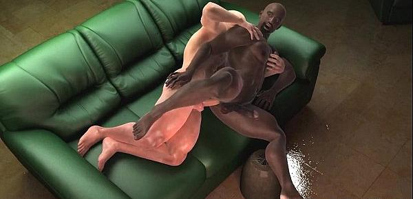  Buff ebony hunk takes white cock and uses his foot on his ass